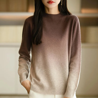 Women’s Fine Wool Thickened Sweater – Gradient Colour Mock Neck Pullover | Elegant Winter Knitwear by Rarely