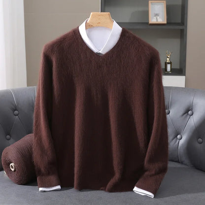 Men’s 100% Pure Mink Cashmere V-Neck Sweater –  for Autumn & Winter