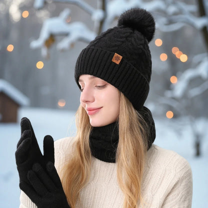 Winter 3-Piece Set: Warm Knit Hat, Scarf & Gloves