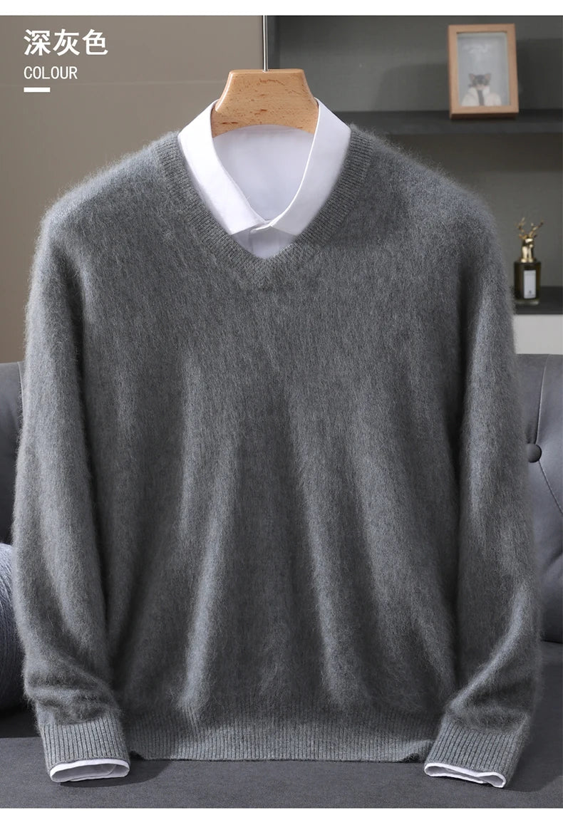 Men’s 100% Pure Mink Cashmere V-Neck Sweater –  for Autumn & Winter
