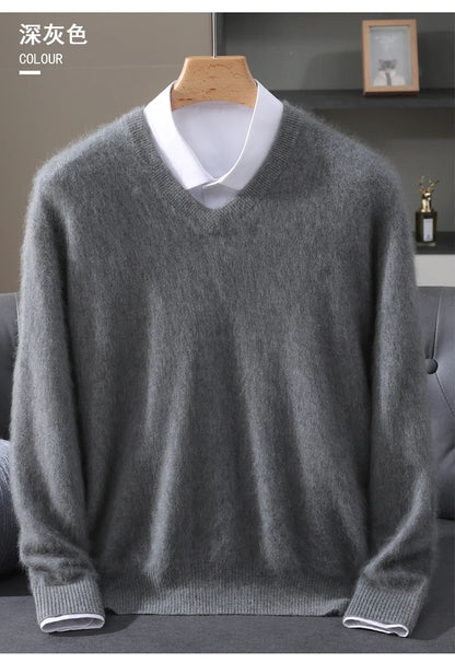 Men’s 100% Pure Mink Cashmere V-Neck Sweater –  for Autumn & Winter