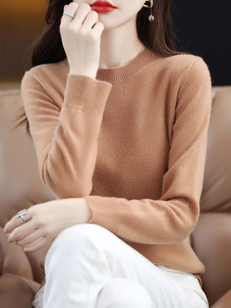 Women’s 100% Merino Wool Sweater – Soft Cashmere O-Neck Pullover