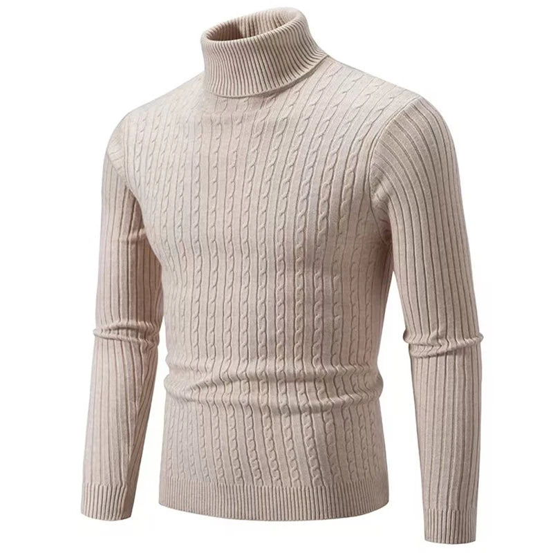 Men’s Classic High Neck Sweater – Warm Knitted Turtleneck Pullover