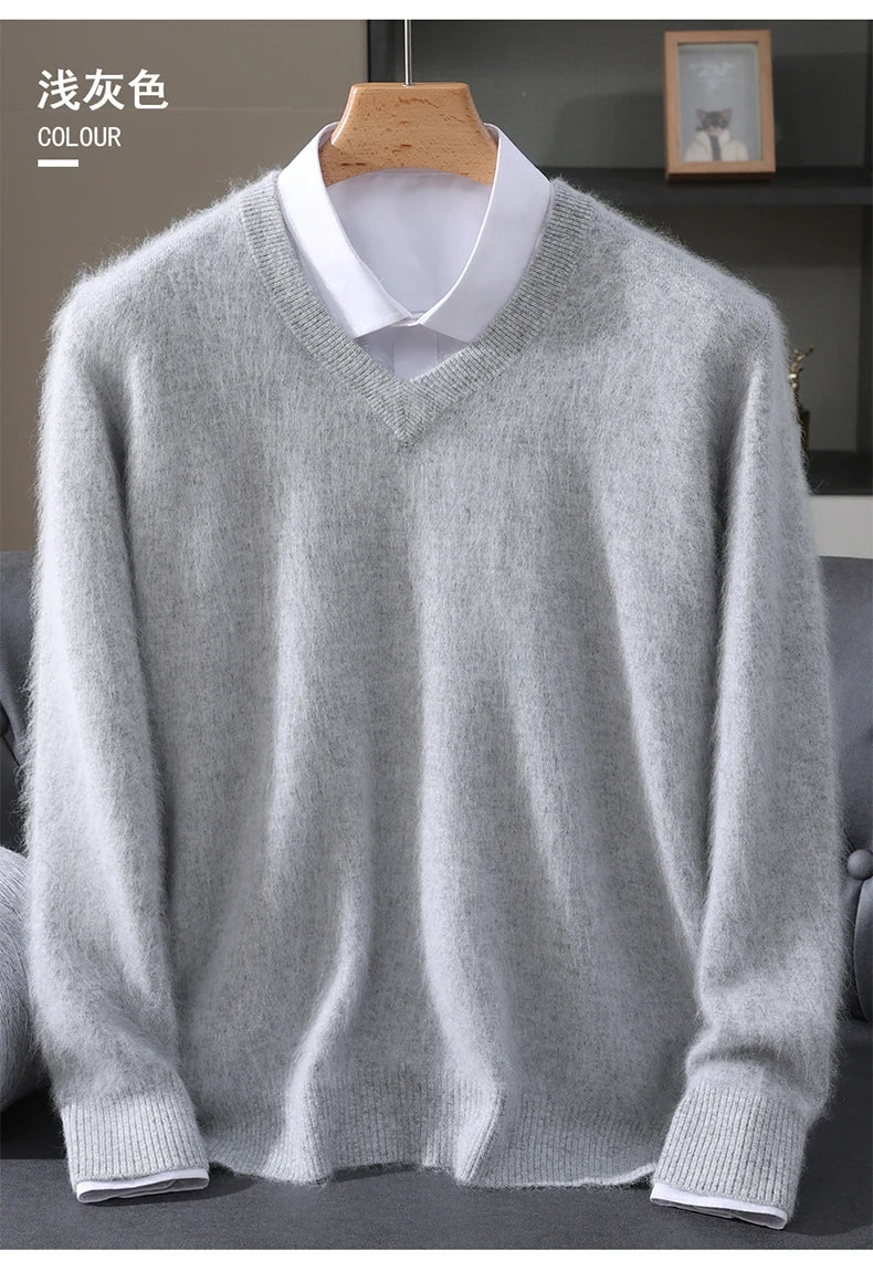 Men’s 100% Pure Mink Cashmere V-Neck Sweater –  for Autumn & Winter