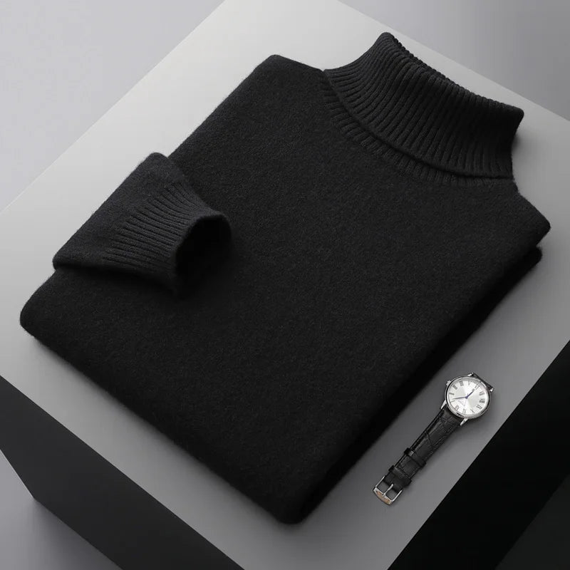 Men’s Cashmere Wool Sweater – Elegant Turn-Down Collar Knitwear for Autumn & Winter