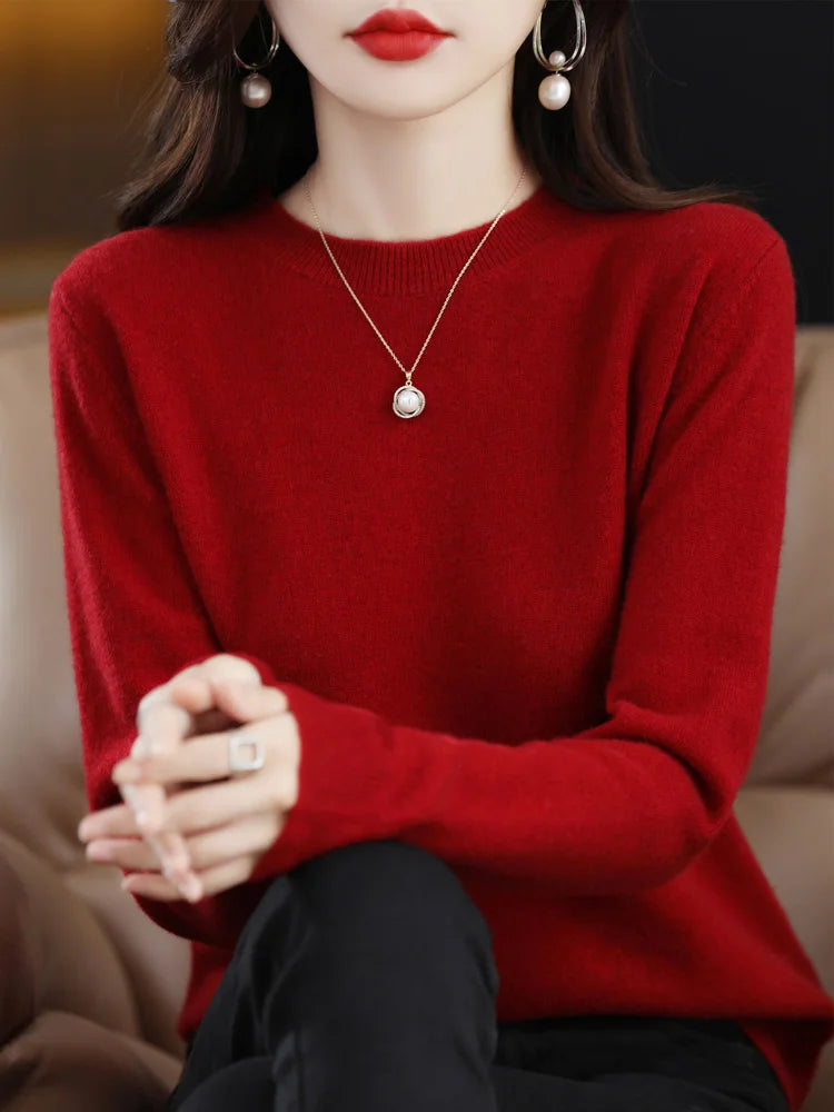 Women’s 100% Merino Wool Sweater – Soft Cashmere O-Neck Pullover
