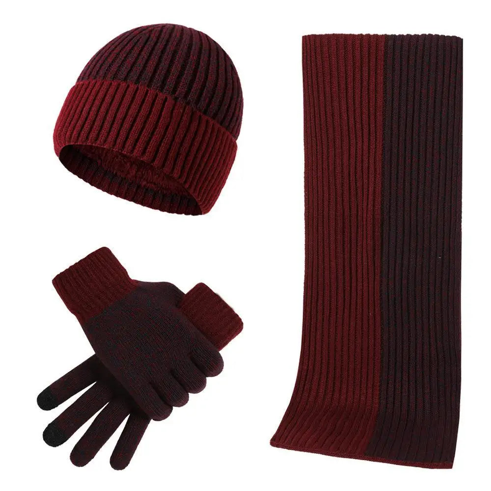 3Pcs/set Winter Beanie Hat Scarf Gloves Outdoor Ski Windproof Warm Scarf Sets Ear Protection Knitted Hat Scarf Mittens Set