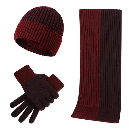 3Pcs/set Winter Beanie Hat Scarf Gloves Outdoor Ski Windproof Warm Scarf Sets Ear Protection Knitted Hat Scarf Mittens Set