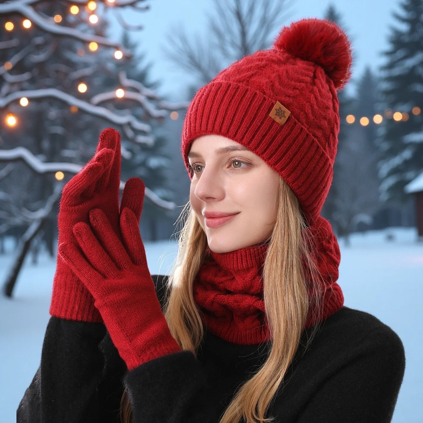 Winter 3-Piece Set: Warm Knit Hat, Scarf & Gloves
