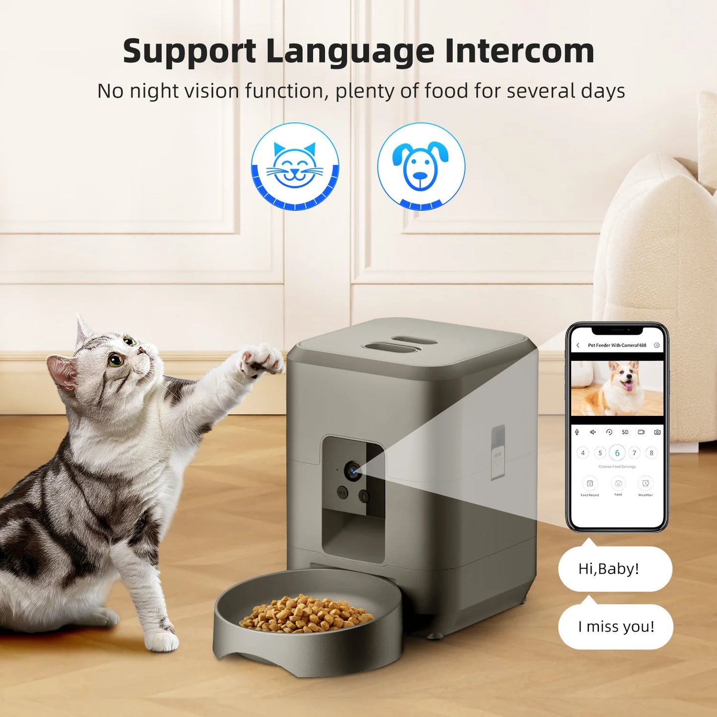 2L Smart Automatic Pet Feeder with Camera – WiFi Cat & Dog Food Dispenser with App Control, Voice & Timer