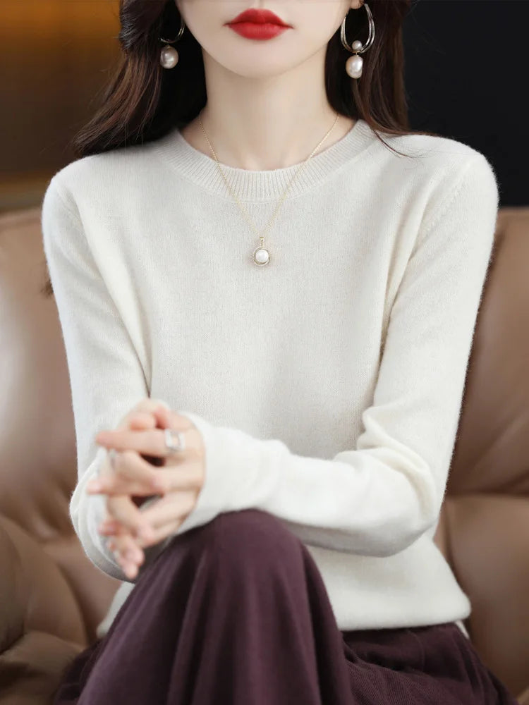 Women’s 100% Merino Wool Sweater – Soft Cashmere O-Neck Pullover