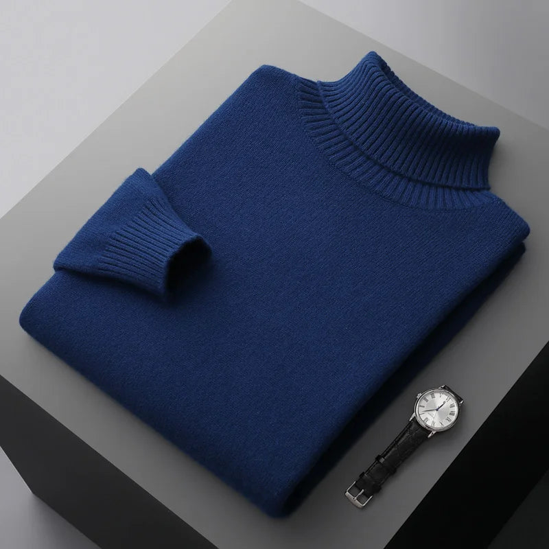 Men’s Cashmere Wool Sweater – Elegant Turn-Down Collar Knitwear for Autumn & Winter