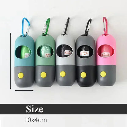 Portable Dog Waste Bag Dispenser with LED Light – Outdoor Poop Bag Holder with Clip for Walking and Hiking