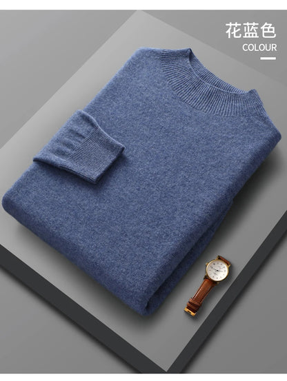 Men’s 100% Merino Wool Sweater – Luxury Half High Collar Knit Pullover