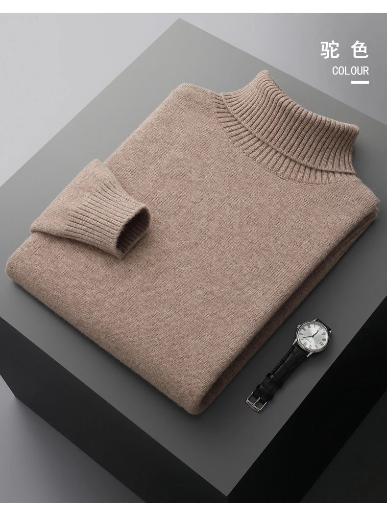 Men’s Cashmere Wool Sweater – Elegant Turn-Down Collar Knitwear for Autumn & Winter