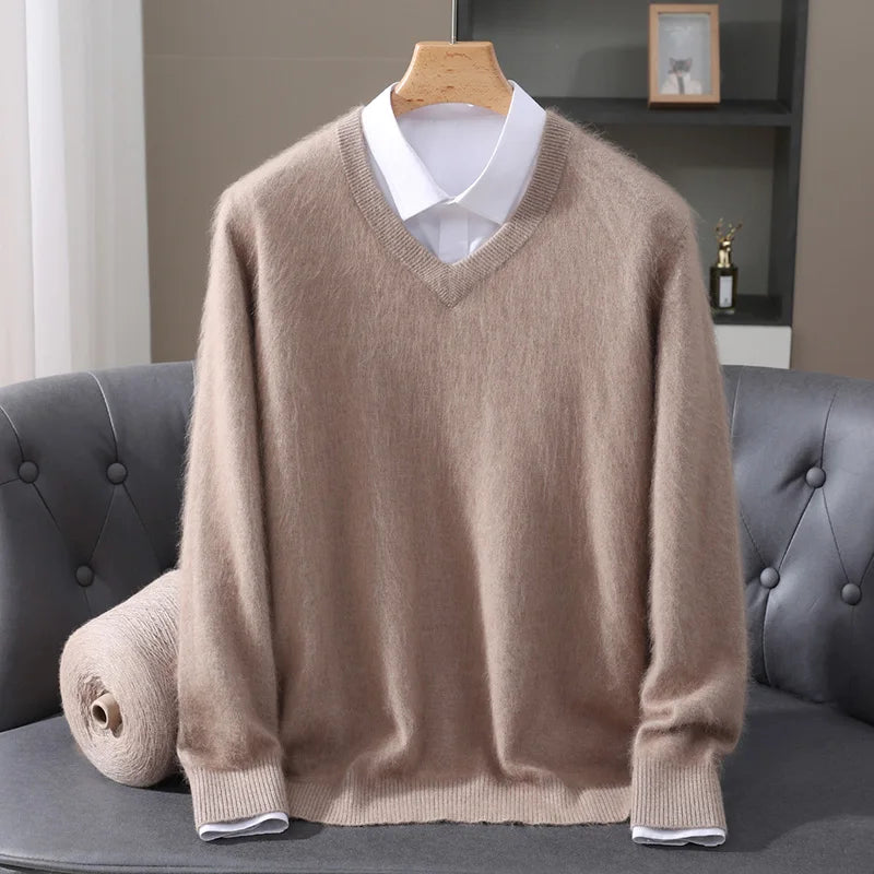 Men’s 100% Pure Mink Cashmere V-Neck Sweater –  for Autumn & Winter