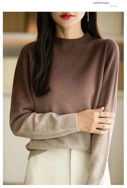 Women’s Fine Wool Thickened Sweater – Gradient Colour Mock Neck Pullover | Elegant Winter Knitwear by Rarely