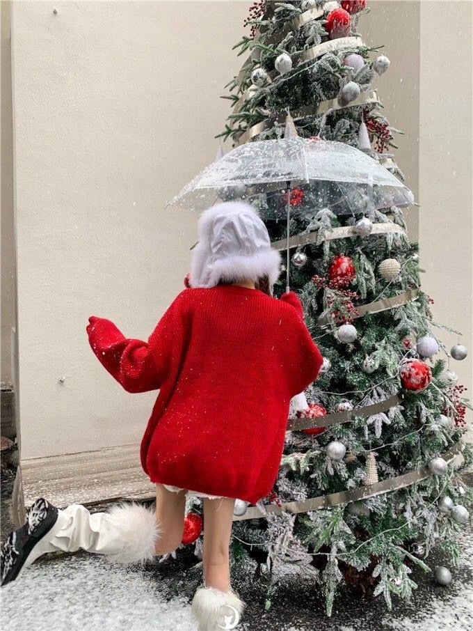 2026 Christmas Embroidery Loose Sweet Simple Jumper Pullover 3D Flower Knit Heavy Knitted Korea Goth New Feminine Tops Sweaters