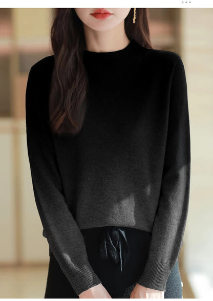 Women’s Fine Wool Thickened Sweater – Gradient Colour Mock Neck Pullover | Elegant Winter Knitwear by Rarely