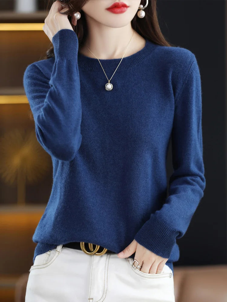 Women’s 100% Merino Wool Sweater – Soft Cashmere O-Neck Pullover