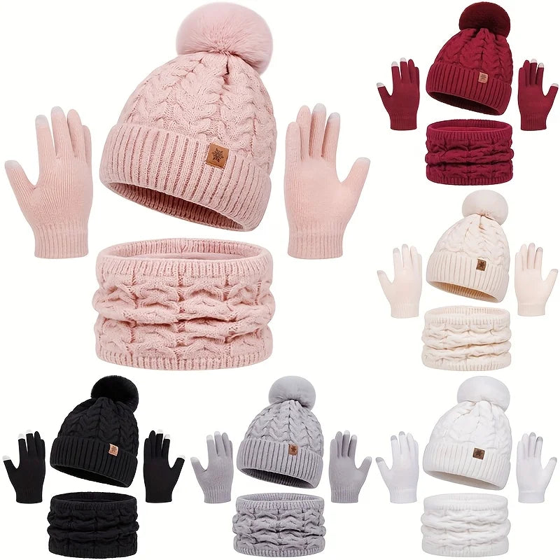 Winter 3-Piece Set: Warm Knit Hat, Scarf & Gloves