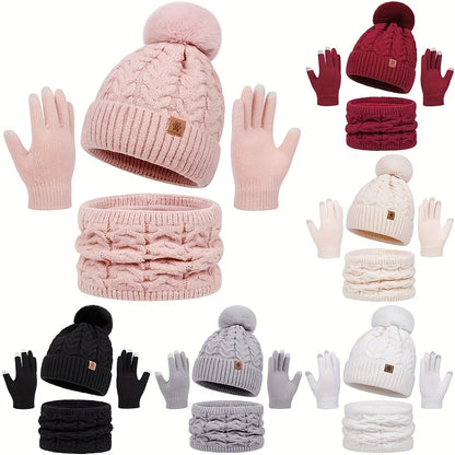 Winter 3-Piece Set: Warm Knit Hat, Scarf & Gloves