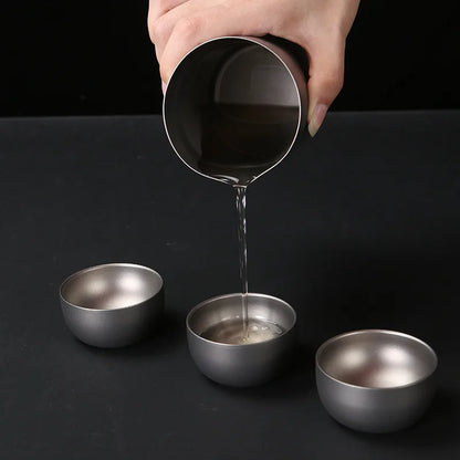 Portable Camping Titanium Tea Cup Brewing Infuser Double-layer Insulated Travel Tea Set
