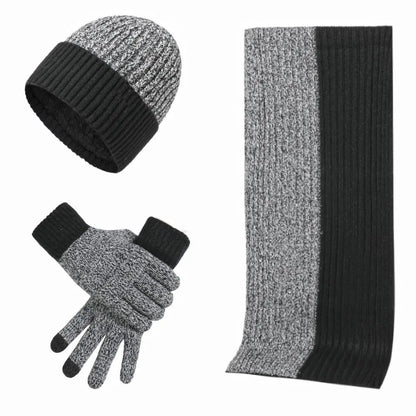 3Pcs/set Winter Beanie Hat Scarf Gloves Outdoor Ski Windproof Warm Scarf Sets Ear Protection Knitted Hat Scarf Mittens Set