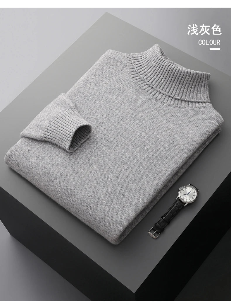 Men’s Cashmere Wool Sweater – Elegant Turn-Down Collar Knitwear for Autumn & Winter