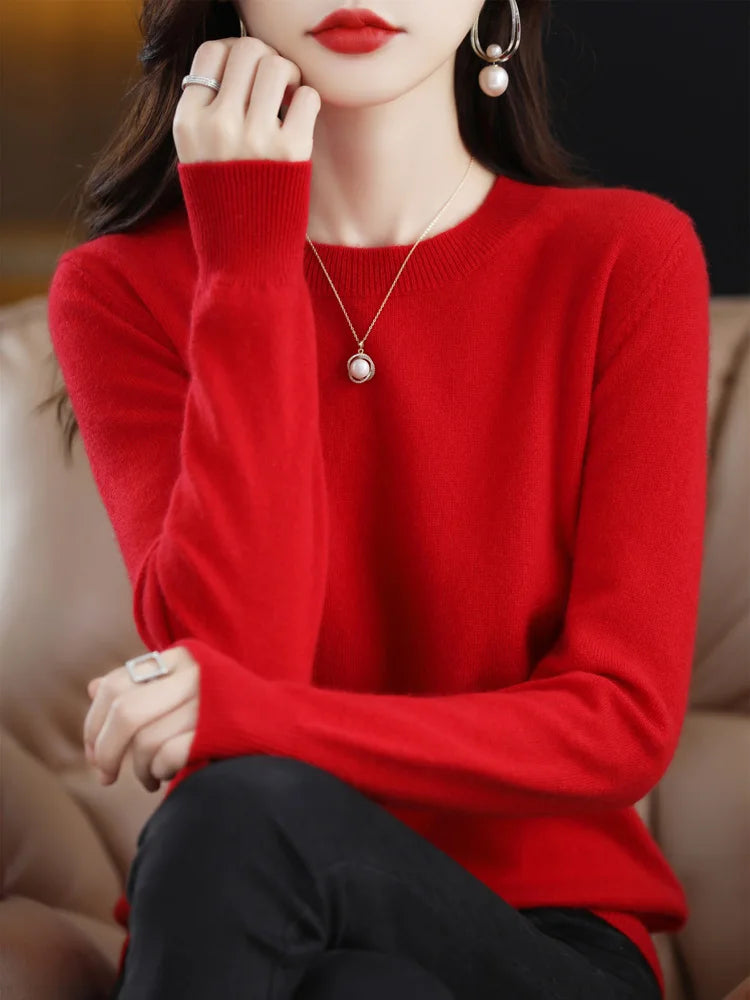 Women’s 100% Merino Wool Sweater – Soft Cashmere O-Neck Pullover