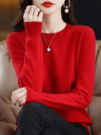 Women’s 100% Merino Wool Sweater – Soft Cashmere O-Neck Pullover