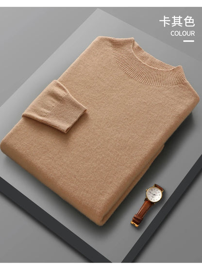 Men’s 100% Merino Wool Sweater – Luxury Half High Collar Knit Pullover