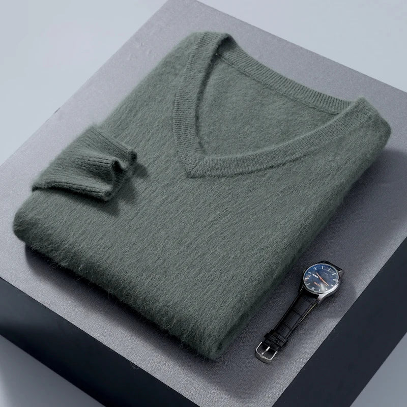 Men’s 100% Pure Mink Cashmere V-Neck Sweater –  for Autumn & Winter
