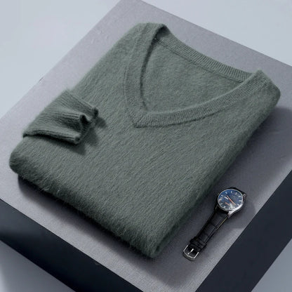 Men’s 100% Pure Mink Cashmere V-Neck Sweater –  for Autumn & Winter