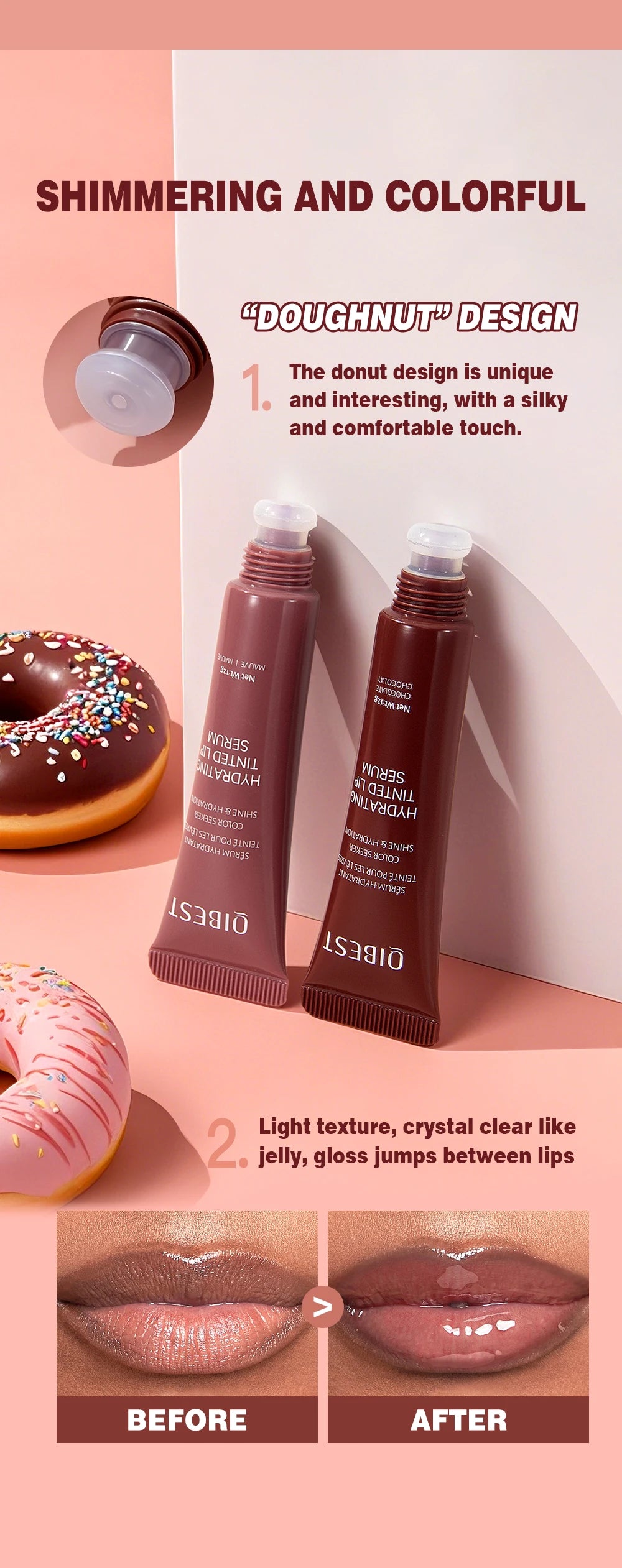 Nude Brown Plumping Lip Gloss | Moisturizing Transparent Lip Oil | Long-Lasting Hydrating Gloss for Smooth Lips