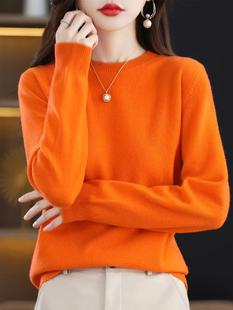 Women’s 100% Merino Wool Sweater – Soft Cashmere O-Neck Pullover