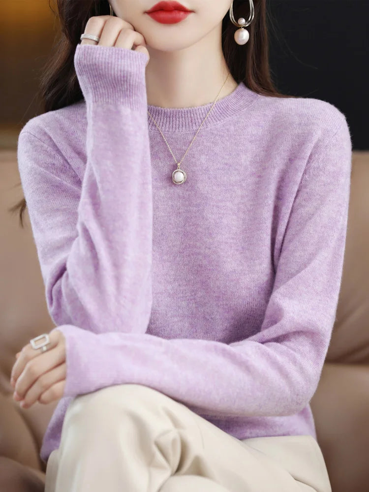 Women’s 100% Merino Wool Sweater – Soft Cashmere O-Neck Pullover