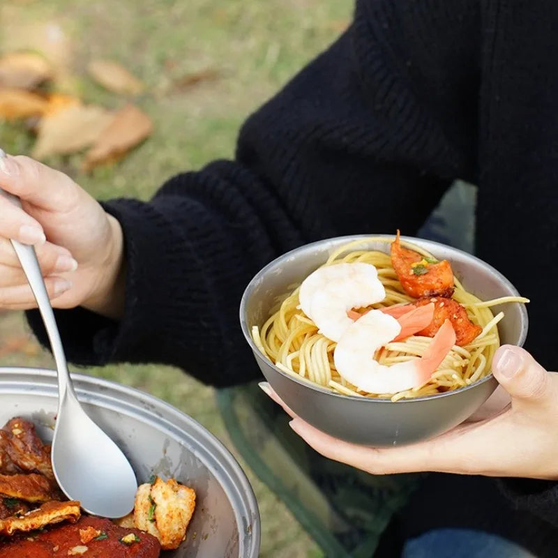 Pure Titanium Double-layer Outdoor Bowl Anti-scalding Heat Insulation Portable Healthy Luxury Bowl Anti-slip Outdoor Tableware