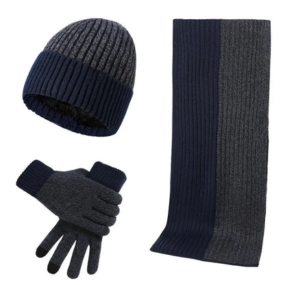 3Pcs/set Winter Beanie Hat Scarf Gloves Outdoor Ski Windproof Warm Scarf Sets Ear Protection Knitted Hat Scarf Mittens Set