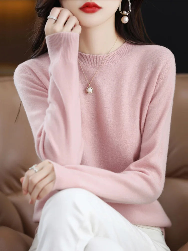 Women’s 100% Merino Wool Sweater – Soft Cashmere O-Neck Pullover