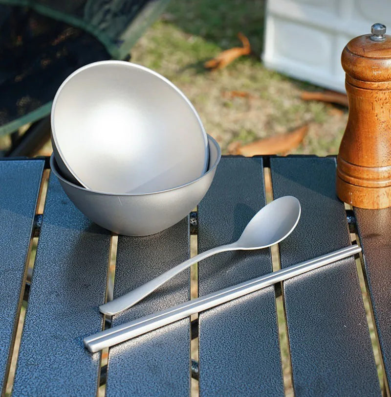 Pure Titanium Double-layer Outdoor Bowl Anti-scalding Heat Insulation Portable Healthy Luxury Bowl Anti-slip Outdoor Tableware