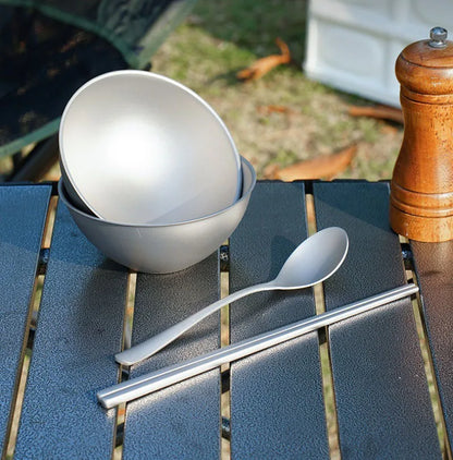 Pure Titanium Double-layer Outdoor Bowl Anti-scalding Heat Insulation Portable Healthy Luxury Bowl Anti-slip Outdoor Tableware