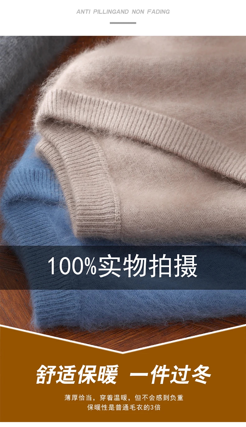 Men’s 100% Pure Mink Cashmere V-Neck Sweater –  for Autumn & Winter