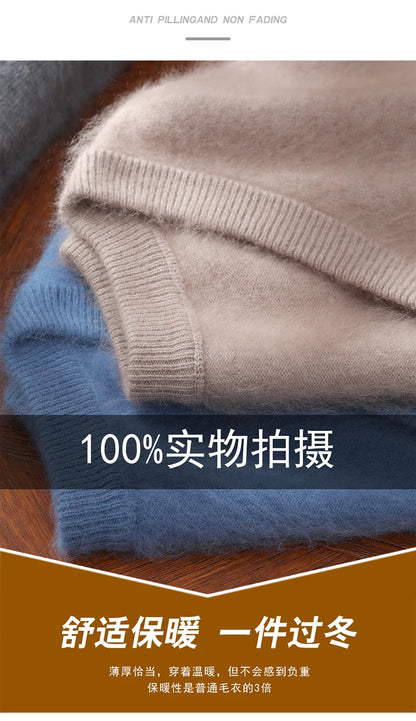 Men’s 100% Pure Mink Cashmere V-Neck Sweater –  for Autumn & Winter