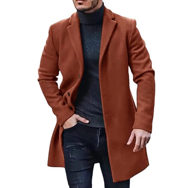 Men’s Woolen Overcoat – Elegant Long Trench Coat for Autumn & Winter