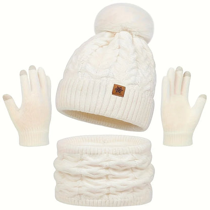 Winter 3-Piece Set: Warm Knit Hat, Scarf & Gloves