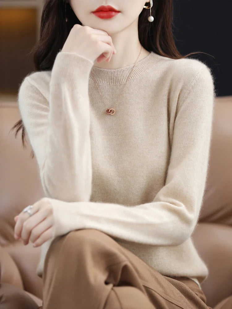 Women’s 100% Merino Wool Sweater – Soft Cashmere O-Neck Pullover