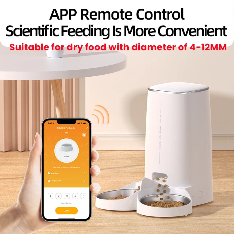 ROJECO Smart Automatic Cat Feeder – WiFi Pet Food Dispenser with Timer