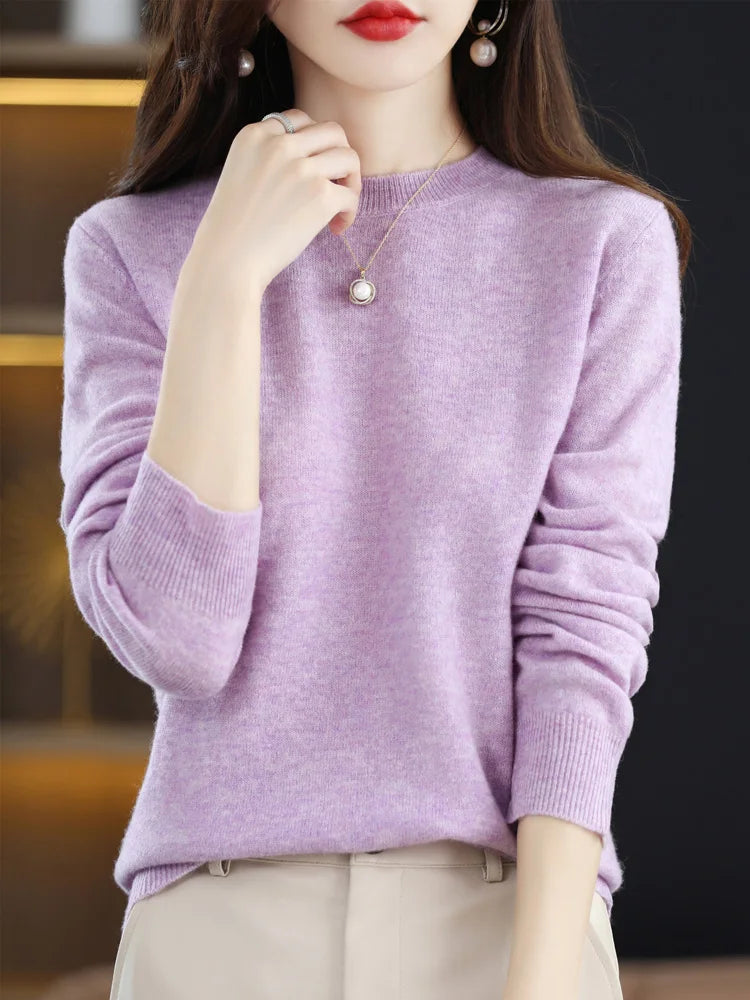 Women’s 100% Merino Wool Sweater – Soft Cashmere O-Neck Pullover