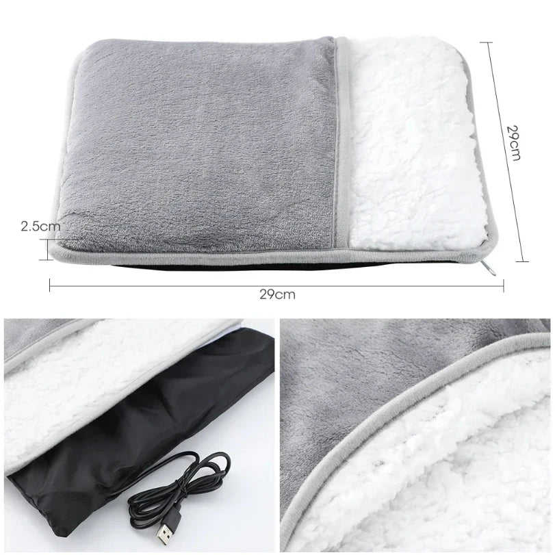 Soft USB Heated Foot Warmer Pad – Washable Plush Winter Heating Mat
